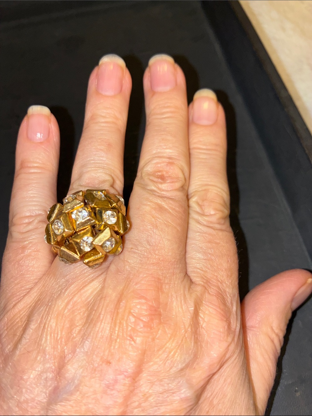 Gold-Tone Crystal Cluster Statement Stretch Ring